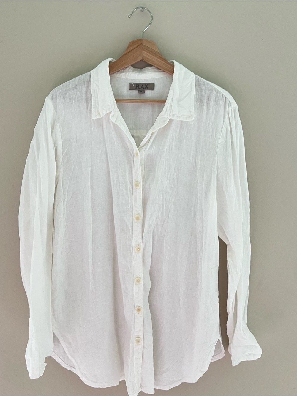 FLAX Linen Oversized Button Down Shirt Tunic Top White Size medium Lagenlook